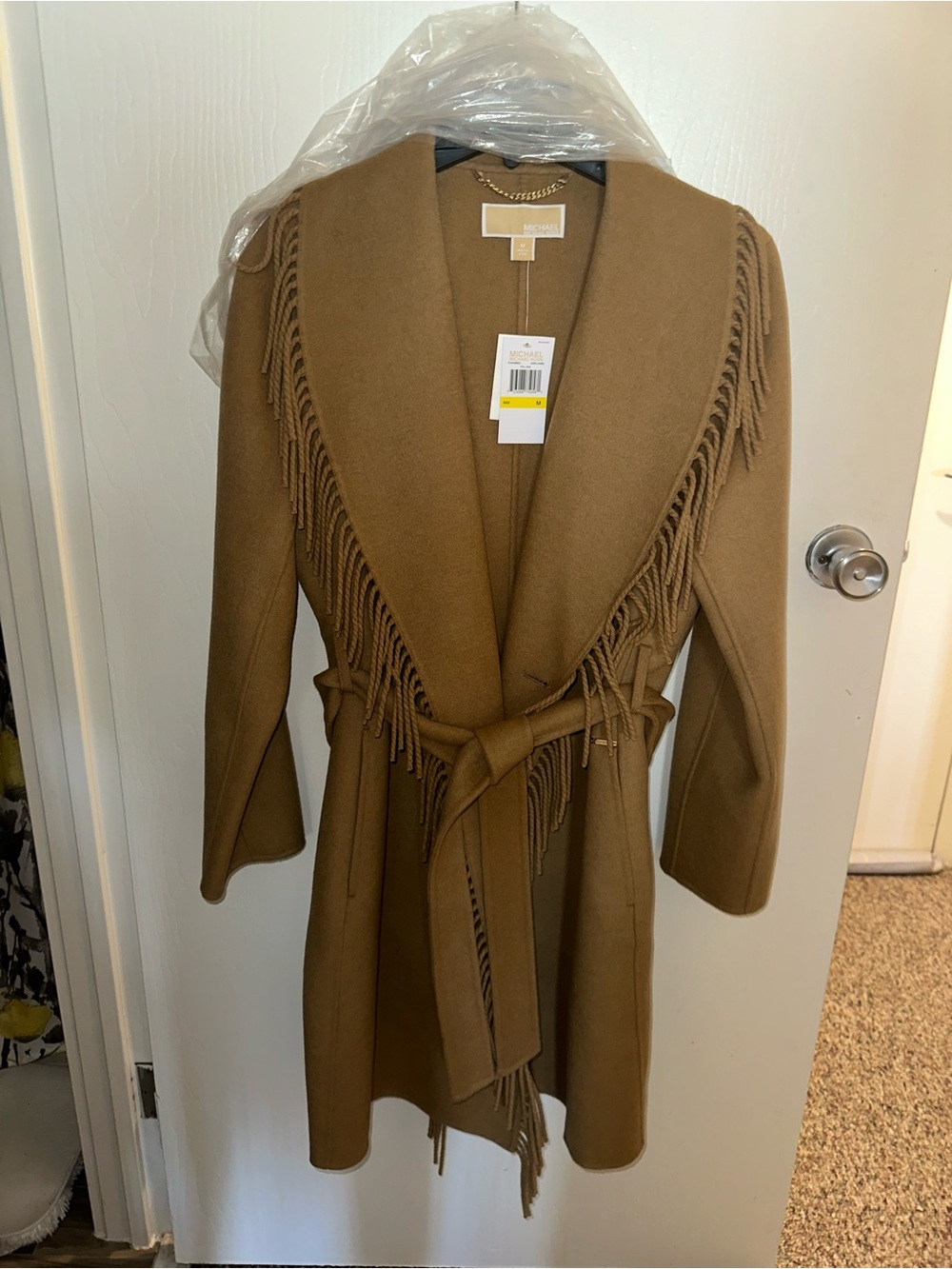 MICHAEL Michael Kors Camel Fringe Tie-Waist Coatigan